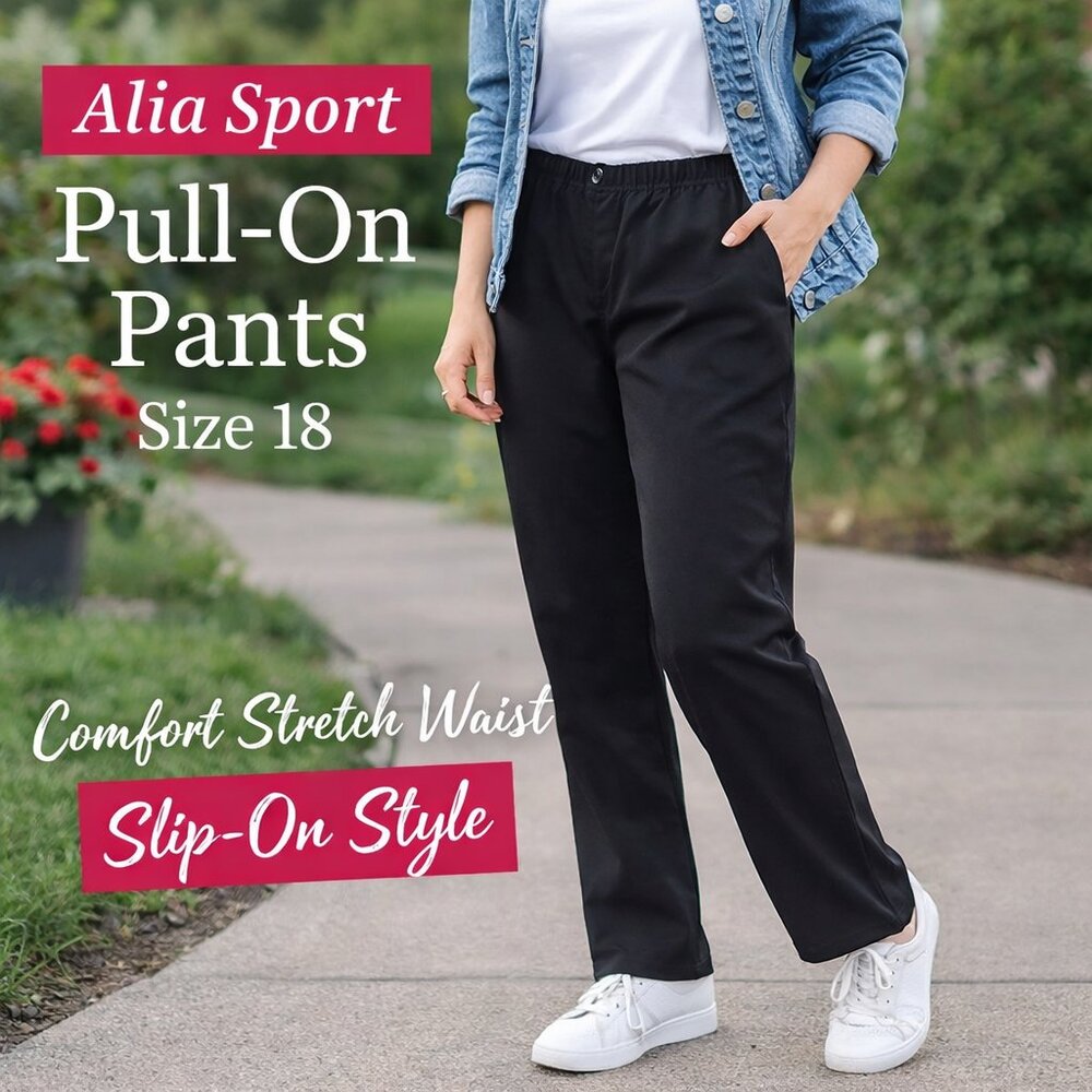 Alia Sport Black Pull-On Pants – Size 18 | Comfort Stretch Waist